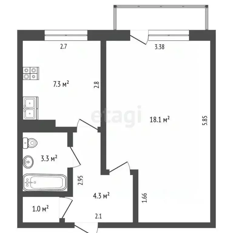 1-к кв. Архангельская область, Котлас ул. Герцена, 23 (33.7 м) - Фото 1