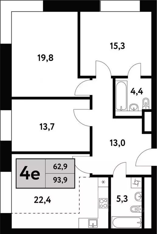 4-к кв. москва фестивальная ул, 15к24/1 (93.9 м) - Фото 0