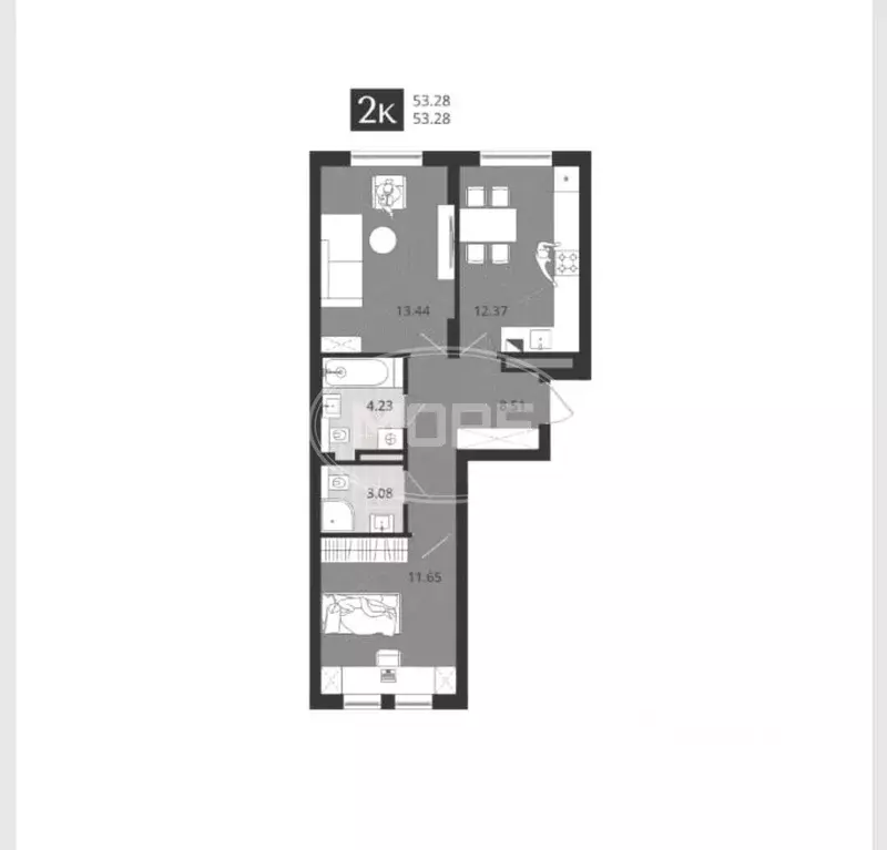 2-к кв. Калининградская область, Калининград ул. Ломоносова, 52 (53.28 ... - Фото 1