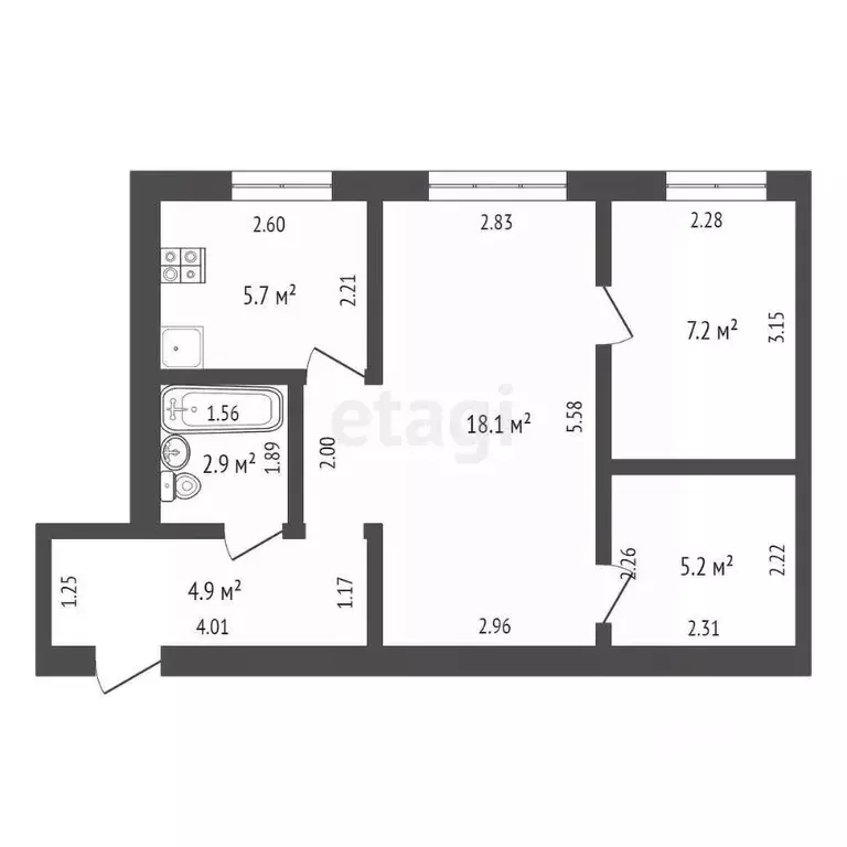 2-к кв. Башкортостан, Стерлитамак ул. Дружбы, 29 (44.0 м) - Фото 2