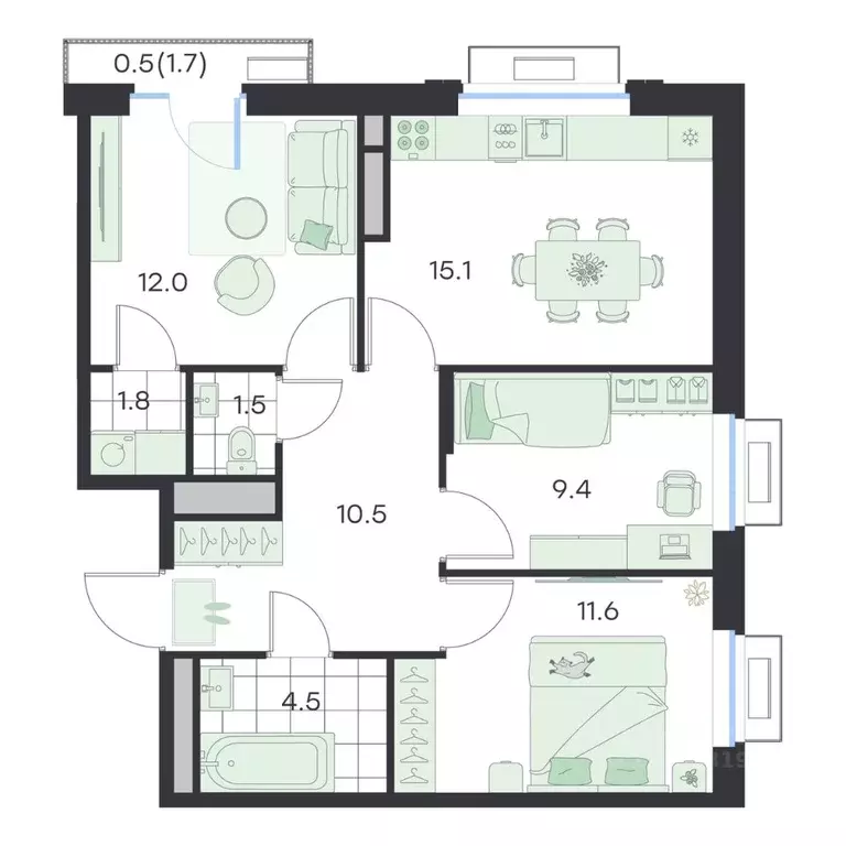 3-к кв. Московская область, Раменское G3 Михалевич жилой комплекс ... - Фото 1
