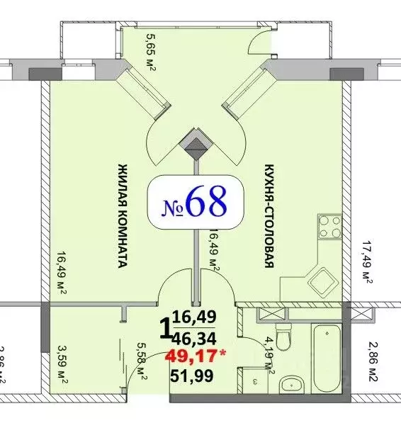 1-к кв. Москва д. Ивановское, ул. Семена Гордого, 6 (46.7 м) - Фото 0
