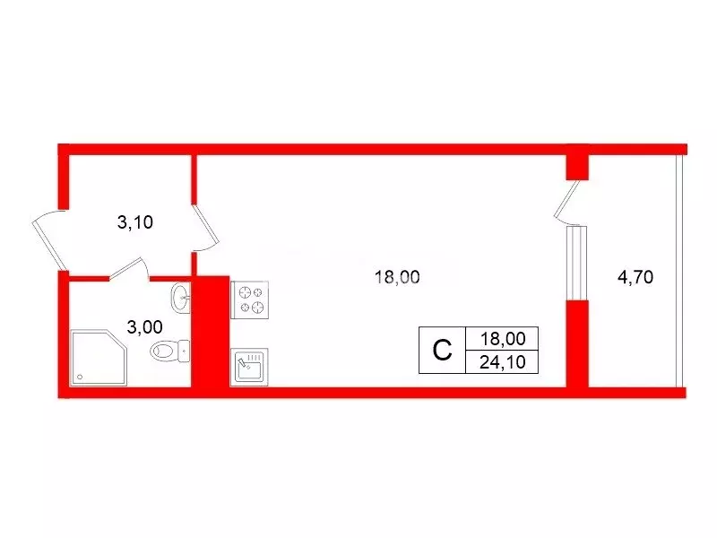 Квартира-студия: Санкт-Петербург, Кубинская улица, 76к1 (24.1 м) - Фото 1