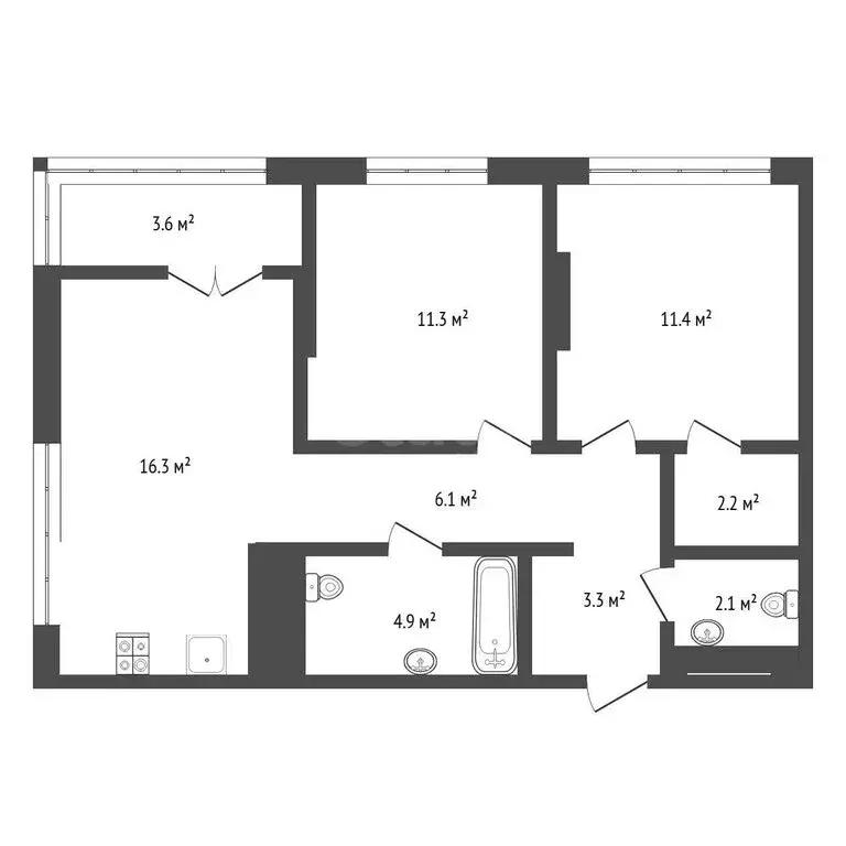 2-комнатная квартира: Тюмень, улица 50 лет Октября, 57Бк2 (58 м) - Фото 1