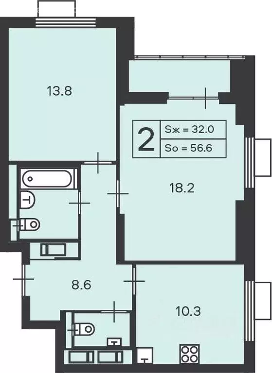 2-комнатная квартира: Москва, Амурская улица, 1к1 (58 м) - Фото 1