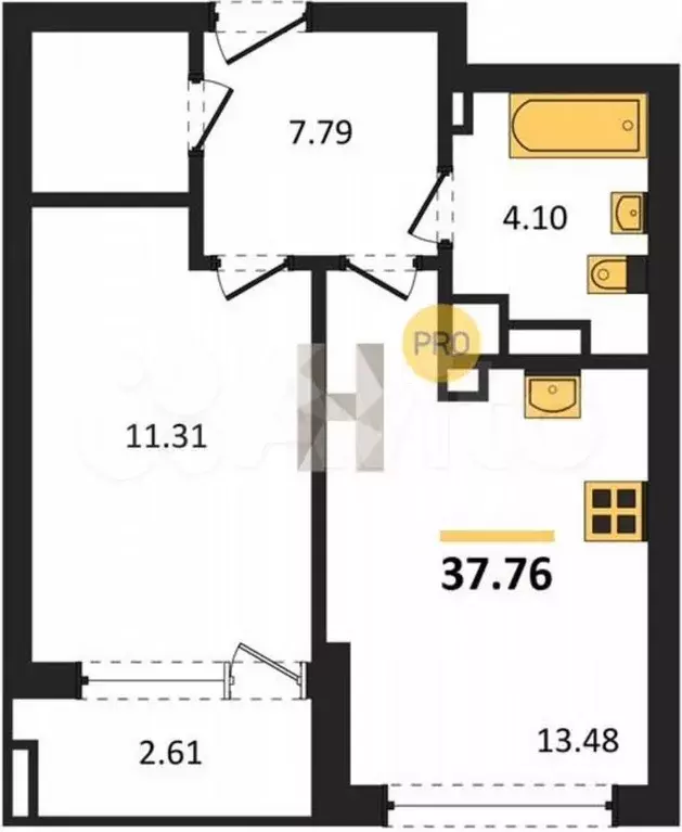 1-к. квартира, 37,8 м, 9/9 эт. - Фото 1
