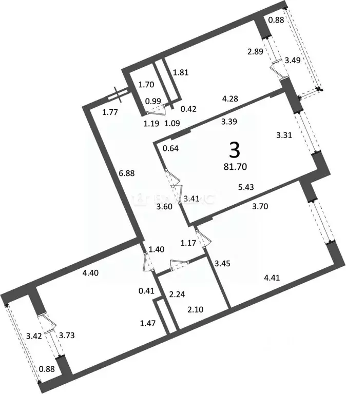 3-к кв. Москва, Москва, Троицк ул. Академика Дыхне, 16 (81.7 м) - Фото 2