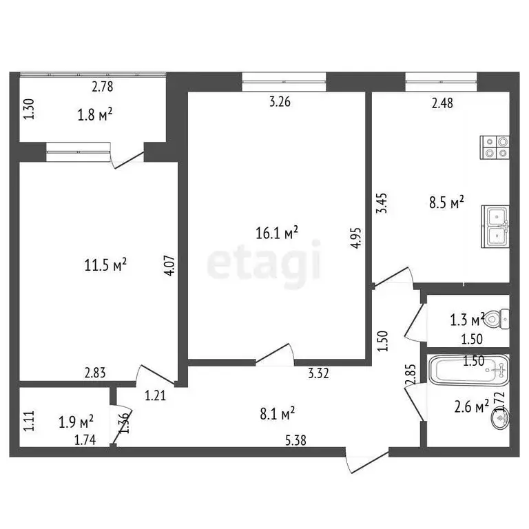 2-комнатная квартира: Стерлитамак, Полевая улица, 17 (50 м) - Фото 1