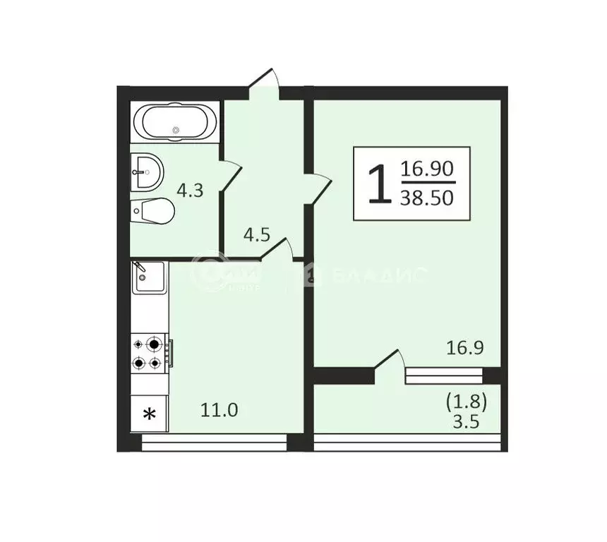 1-комнатная квартира: Воронеж, улица Загоровского, 9/1 (38.5 м) - Фото 0