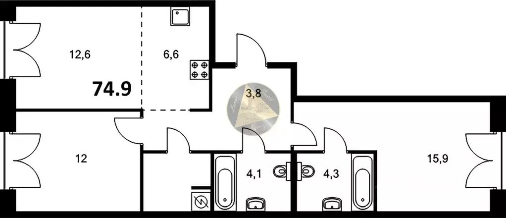 2-к кв. Санкт-Петербург наб. Обводного Канала, 169 (74.9 м) - Фото 2