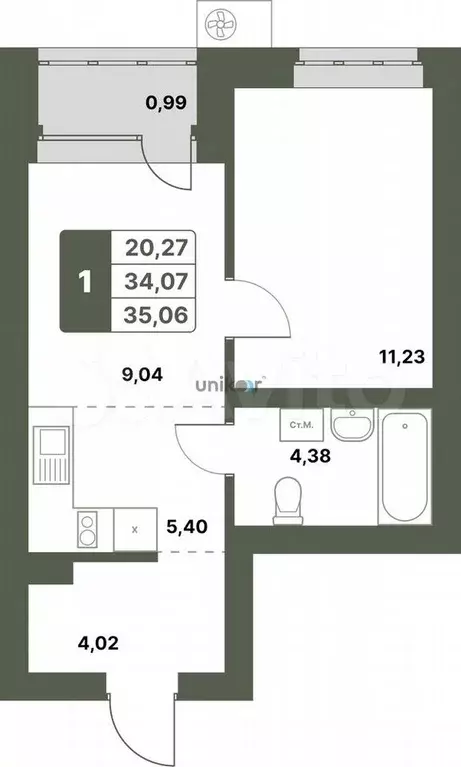 1-к. квартира, 35 м, 3/6 эт. - Фото 0