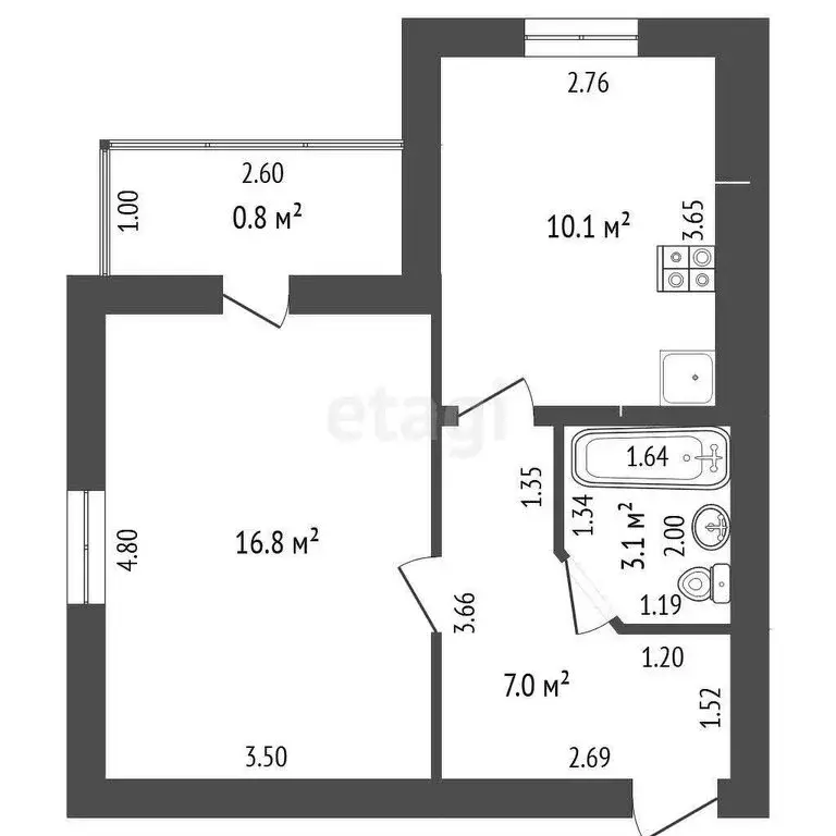 2-комнатная квартира: Томск, Красноармейская улица, 105 (44.7 м) - Фото 0