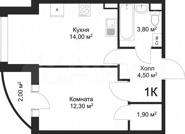 1-к. квартира, 36,5 м, 2/4 эт. - Фото 0