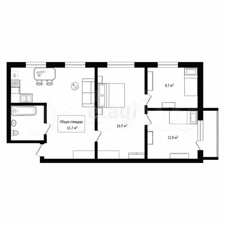 4-к. квартира, 61,7 м, 4/5 эт. - Фото 0