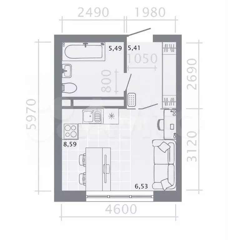 Квартира-студия, 26 м, 2/9 эт. - Фото 1