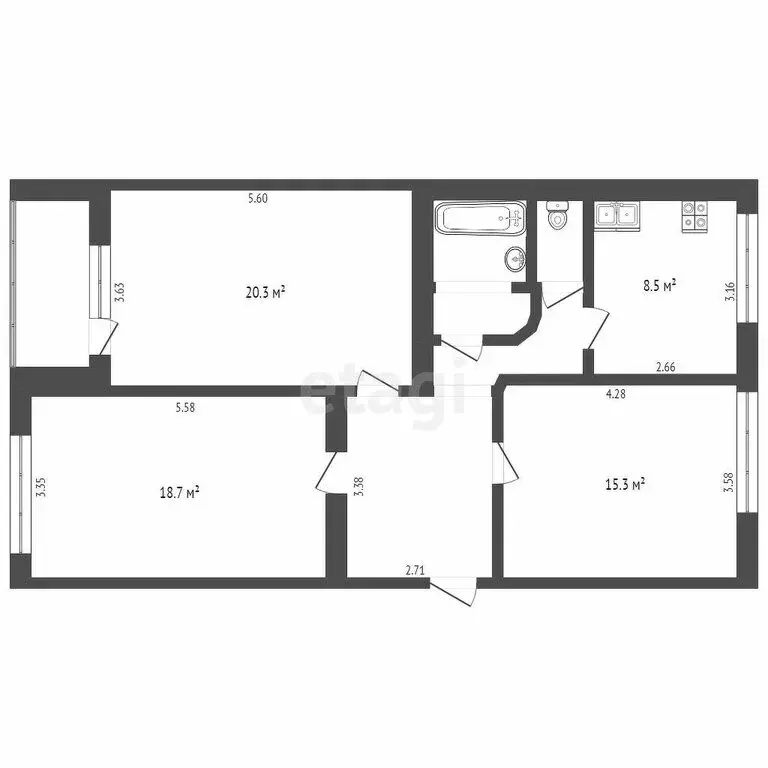 3-комнатная квартира: Тюмень, улица Салтыкова-Щедрина, 36 (81.3 м) - Фото 1