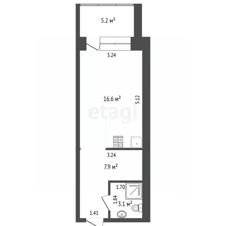Студия Томская область, Томск ул. Степана Разина, 19 (27.5 м) - Фото 2