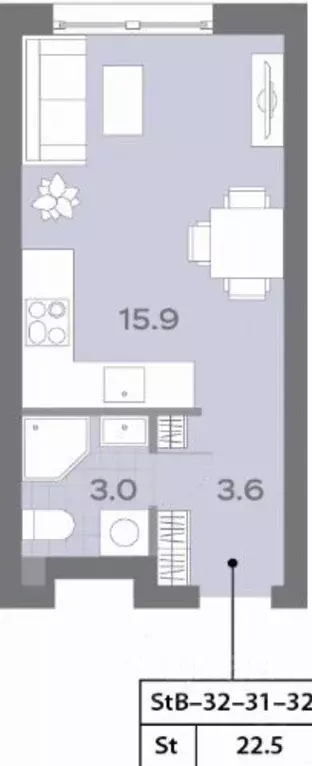 Студия Москва Ильменский проезд, 4к1 (22.0 м) - Фото 1