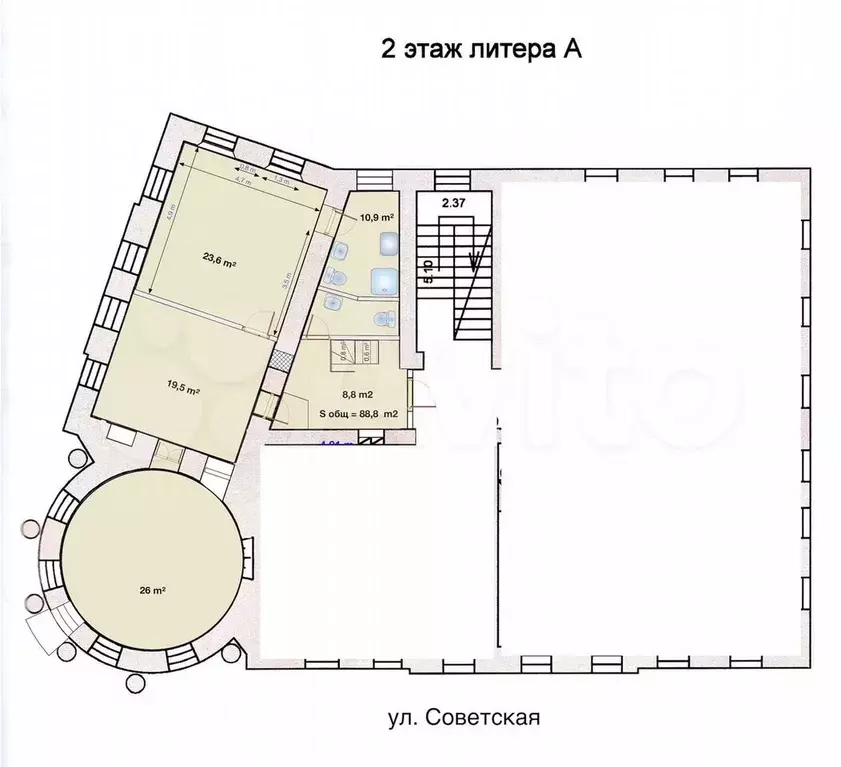 Добротный офис с балконом на ул. Советской, 88 м - Фото 0