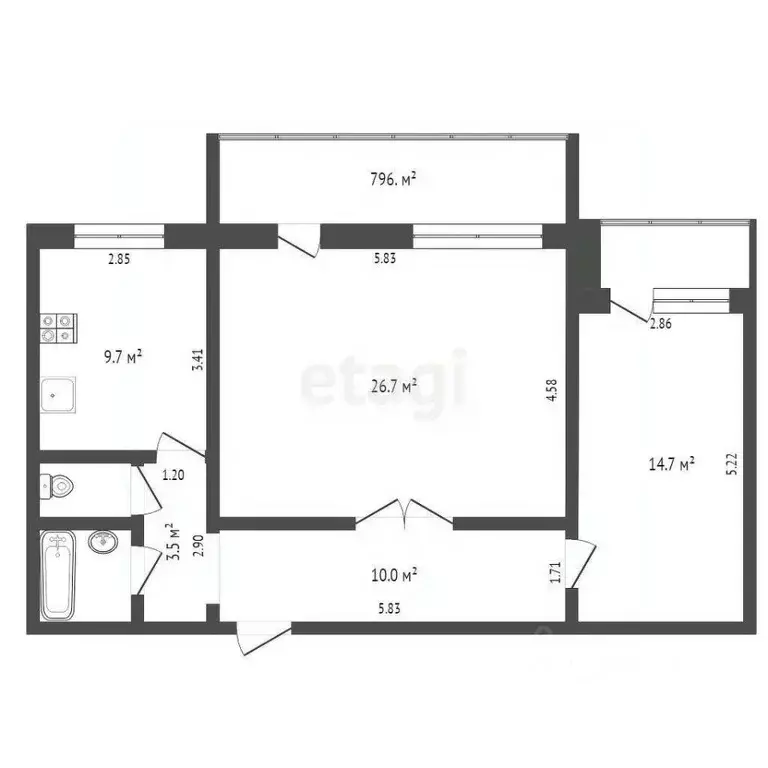 2-к кв. Тюменская область, Тюмень ул. Салтыкова-Щедрина, 55 (68.7 м) - Фото 1