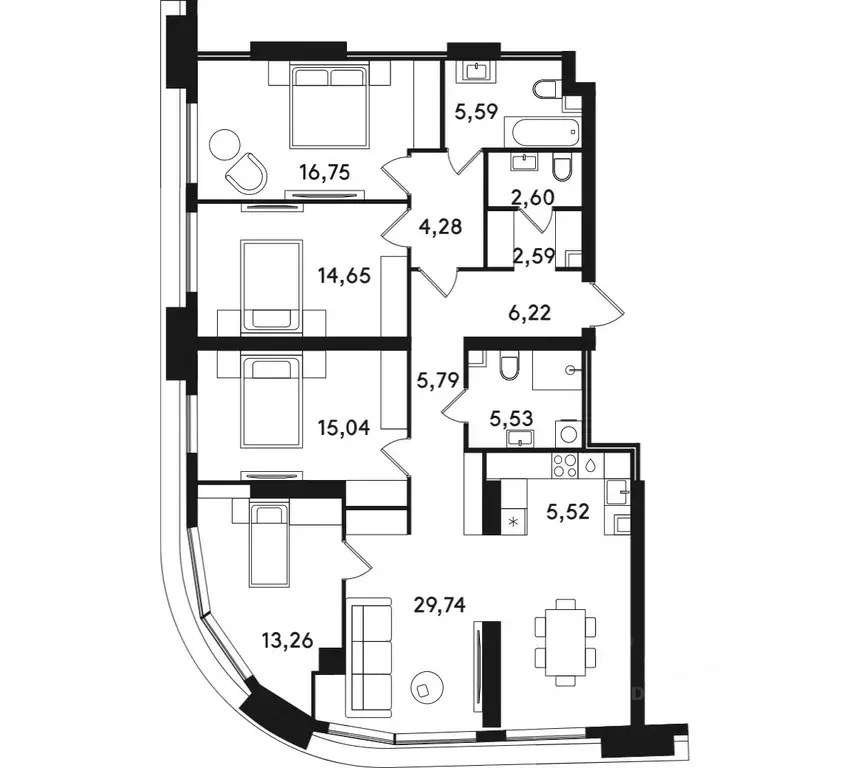 4-к кв. Москва ул. Сокольнический Вал, 2АС1 (127.56 м) - Фото 0