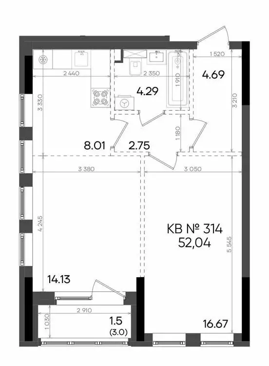 2-комнатная квартира: Казань, улица Аделя Кутуя, 181 (52.04 м) - Фото 0