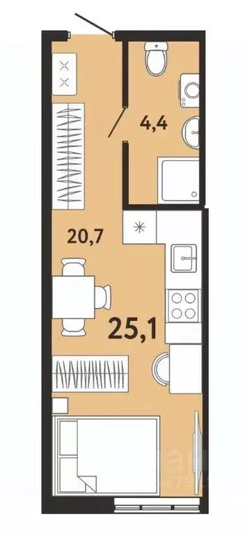 Студия Крым, Ялта ул. Киевская, 44 (35.5 м) - Фото 1