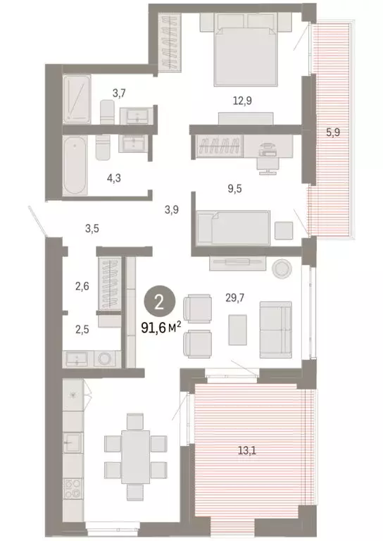 2-комнатная квартира: Тюмень, улица Республики, 205к3 (91.63 м) - Фото 1