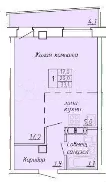 1-к. квартира, 33,1 м, 2/9 эт. - Фото 0