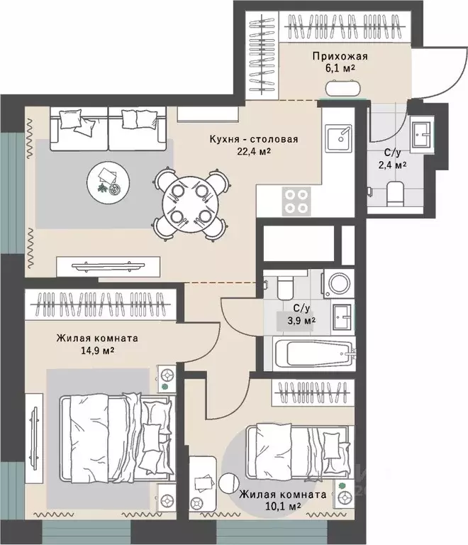 2-к кв. Свердловская область, Екатеринбург Эльмаш жилрайон, Изумрудный ... - Фото 1
