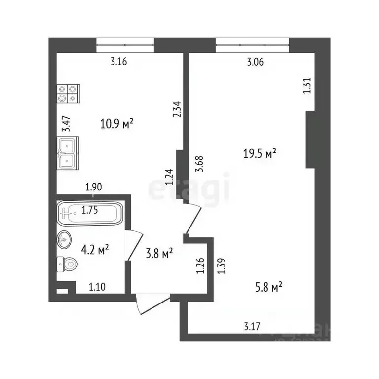 1-к кв. Тюменская область, Тюмень Новгородская ул., 20 (34.5 м) - Фото 2