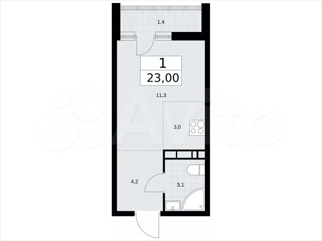 Квартира-студия, 23м, 9/10эт. - Фото 1