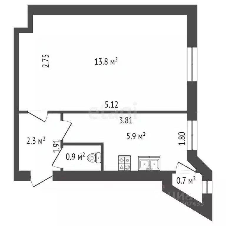 1-к кв. Санкт-Петербург Гаванская ул., 47 (23.6 м) - Фото 1