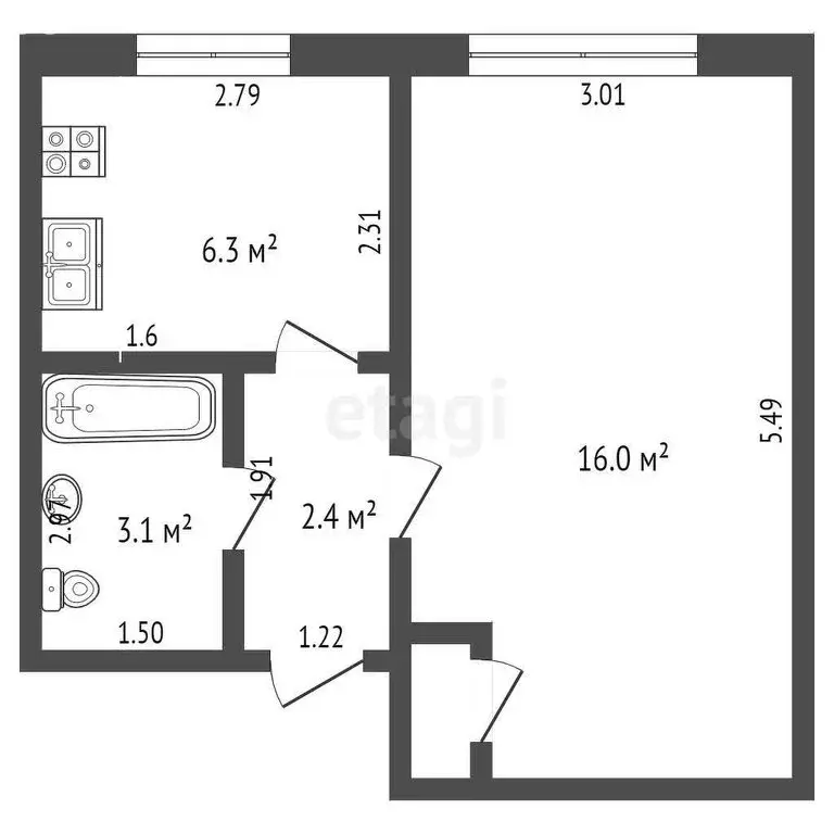 1-комнатная квартира: Бирск, Луговая улица, 32 (28.3 м) - Фото 0