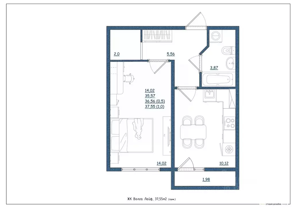 1-к кв. Тверская область, Тверь Новочеркасская ул., 49 (37.55 м) - Фото 1