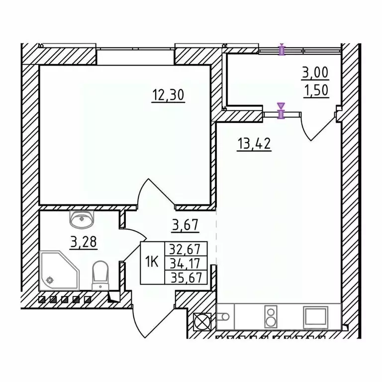 1-к кв. Калининградская область, Зеленоградск  (35.67 м) - Фото 1