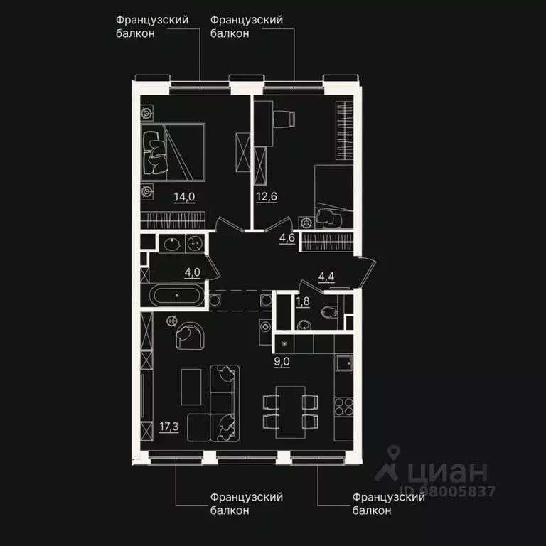 3-к кв. Тюменская область, Тюмень ул. Щербакова, 2к5 (67.44 м) - Фото 0