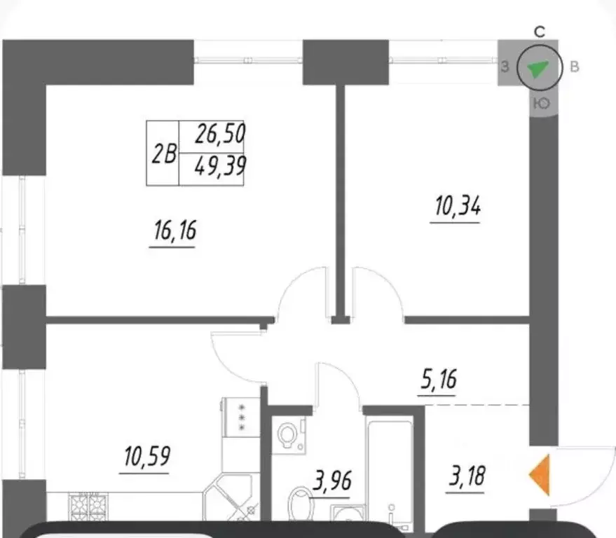 2-к кв. Татарстан, с. Высокая Гора ул. Вторая Ударная, 4 (49.39 м) - Фото 1