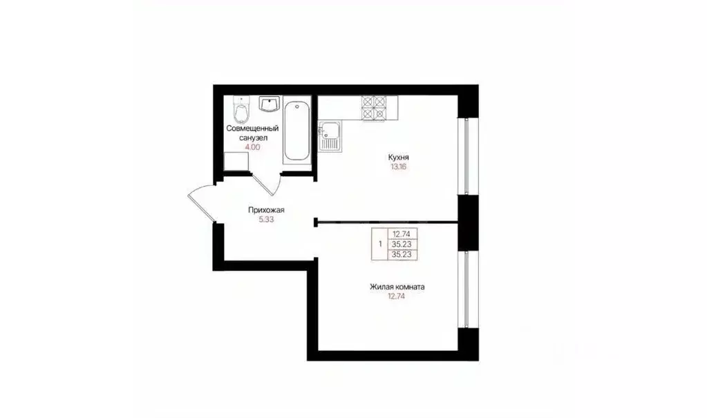 1-к кв. Татарстан, Казань ул. Аметьевская магистраль, 7 (35.23 м) - Фото 2