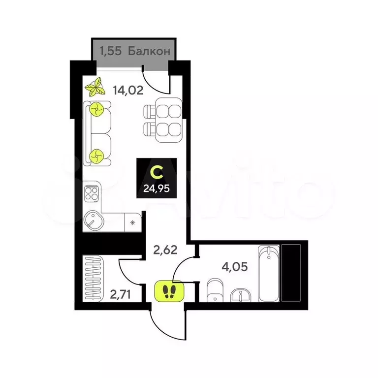 Квартира-студия, 25 м, 8/10 эт. - Фото 0