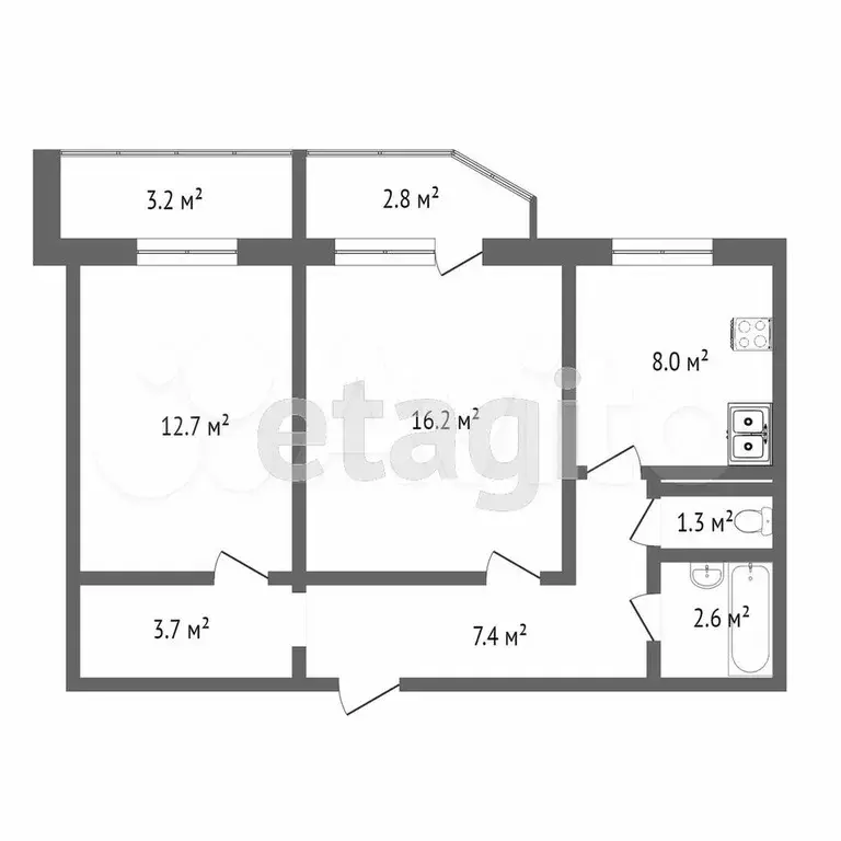 2-к. квартира, 52 м, 1/10 эт. - Фото 0