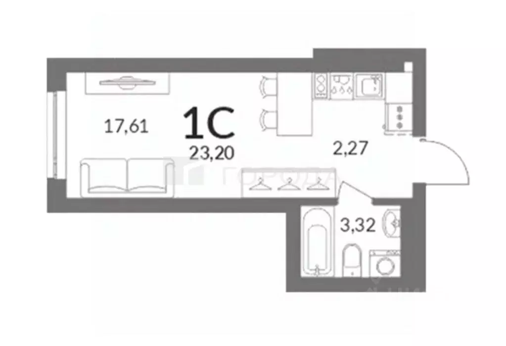 Студия Новосибирская область, Новосибирск Горская ул., 2/1 (23.0 м) - Фото 2