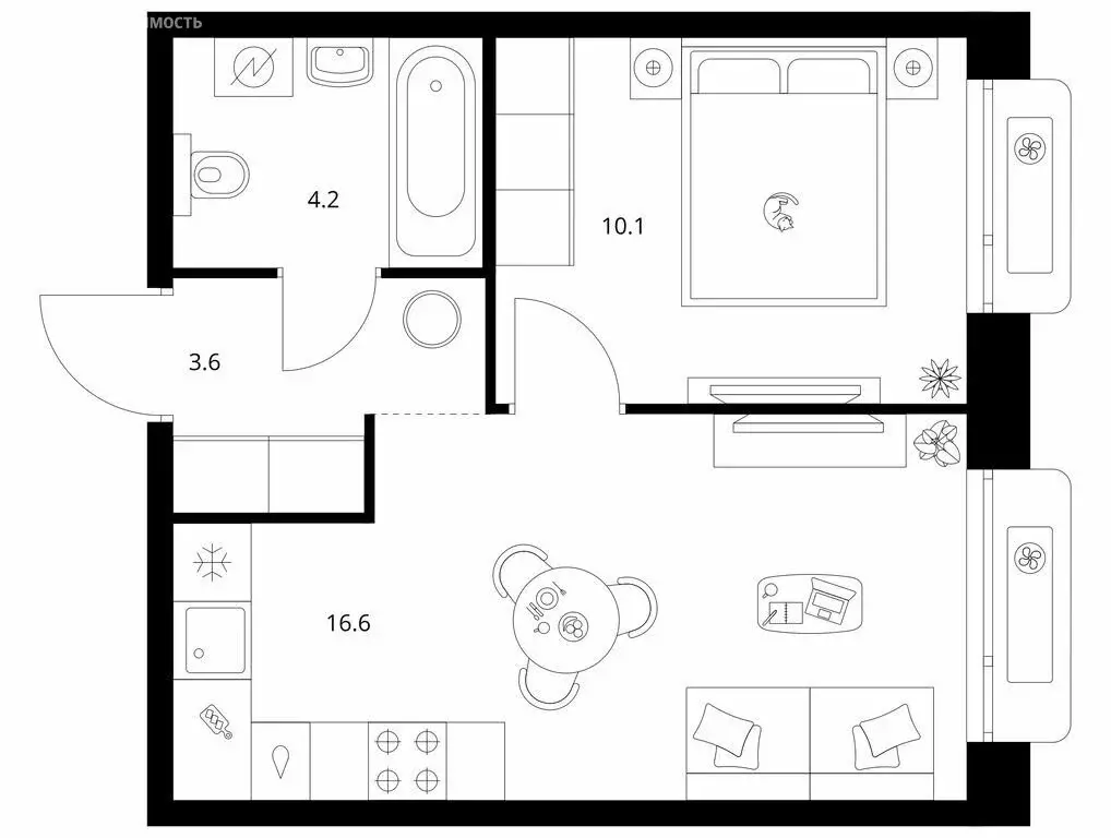 1-комнатная квартира: Казань, ЖК Сиберово, 3 (34.5 м) - Фото 1