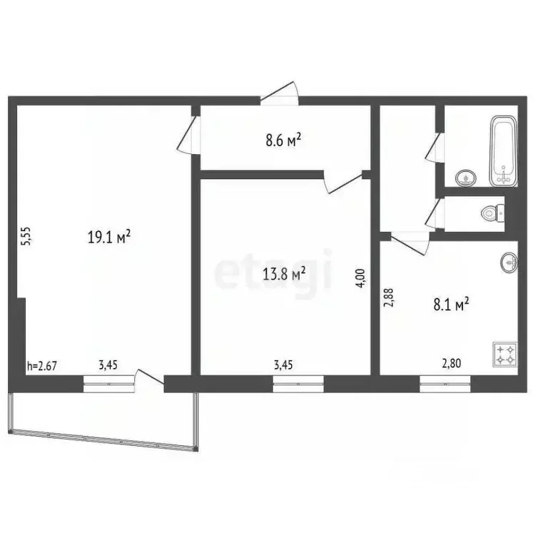 2-к кв. Владимирская область, Ковров ул. Строителей, 22 (53.2 м) - Фото 1