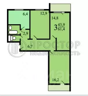 3-к кв. Москва ул. Маршала Федоренко, 8К4 (63.0 м) - Фото 2