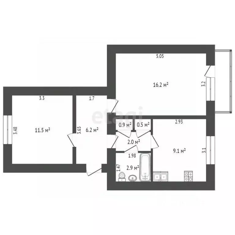 2-к кв. Воронежская область, Борисоглебск Матросовская ул., 43А (49.3 ... - Фото 2