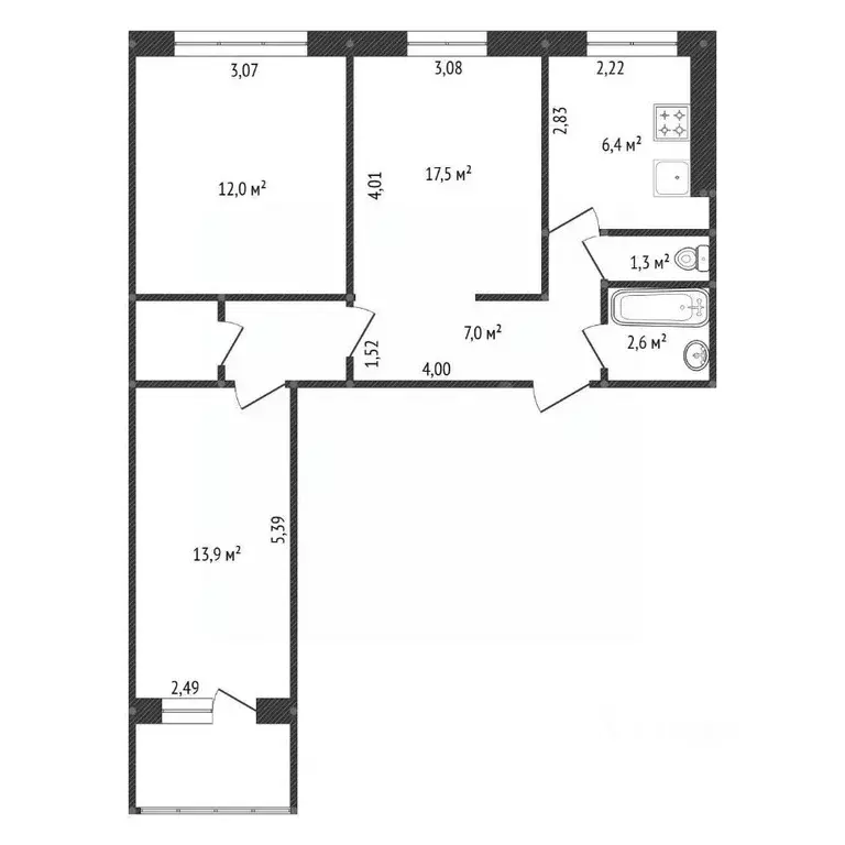 3-к кв. Башкортостан, Уфа Баязита Бикбая ул., 39 (60.4 м) - Фото 2