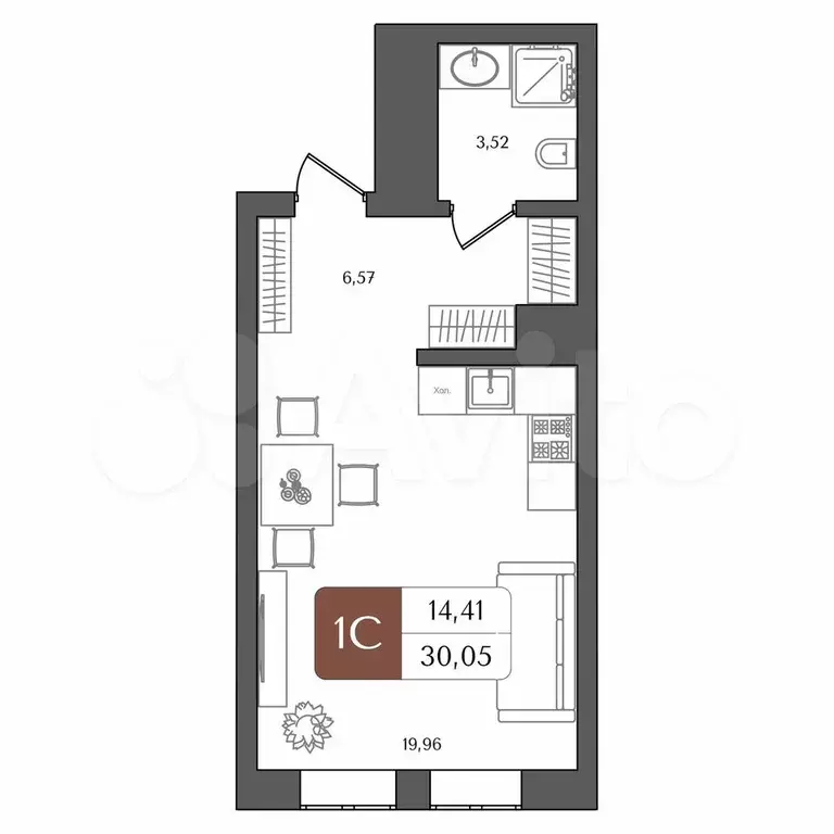 Квартира-студия, 30 м, 2/21 эт. - Фото 1