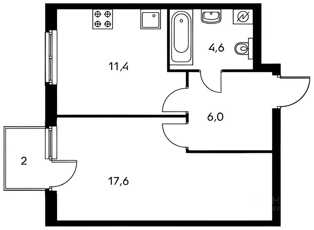 1-к кв. Москва Красноказарменная ул., 14Ак6 (42.3 м) - Фото 2