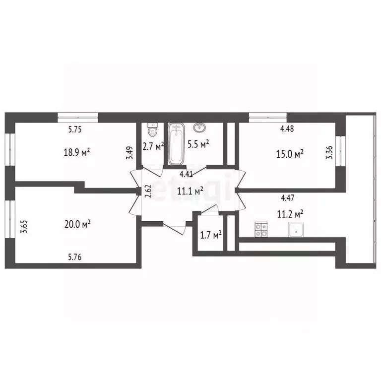 3-к кв. Калужская область, Калуга ул. Генерала Попова, 10 (96.1 м) - Фото 2